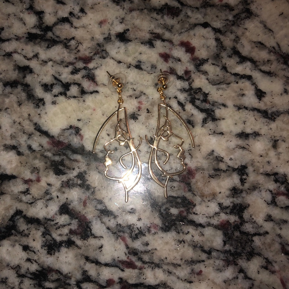 Abstract Hollow Face Gold Earrings